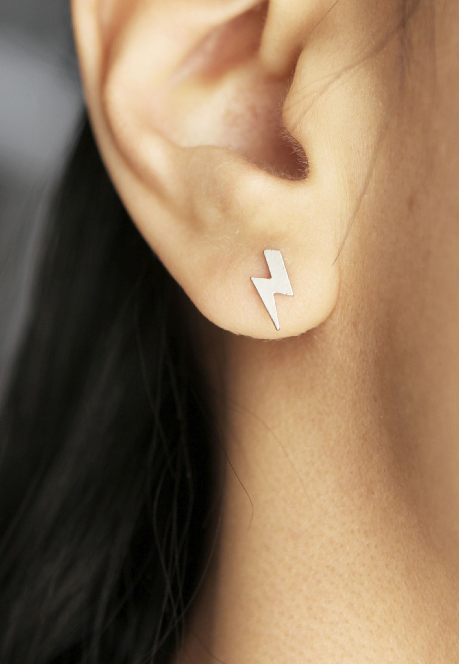 Tiny Lightning Bolt Earrings in Matte Gold or Matte Silver Etsy