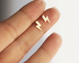 tiny Lightning bolt earrings in matte gold or matte silver finish