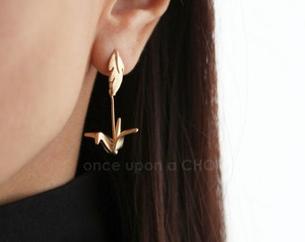 3D Origami Bird | Japanese Crane Dangling on a Feather stud post earrings