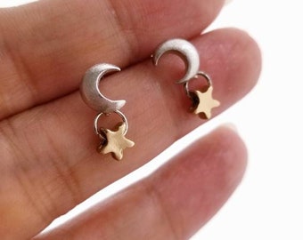 moon & star small stud post earrings | sweet celestial sentimental jewelry