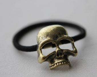 Cool goth Antique Gold SKULL Hair Tie | Gothic Halloween Hair Accessory