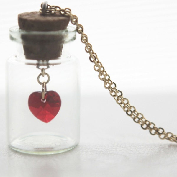 Swarovski Crystal Heart in Glass Bottle Necklace, Love Pendant