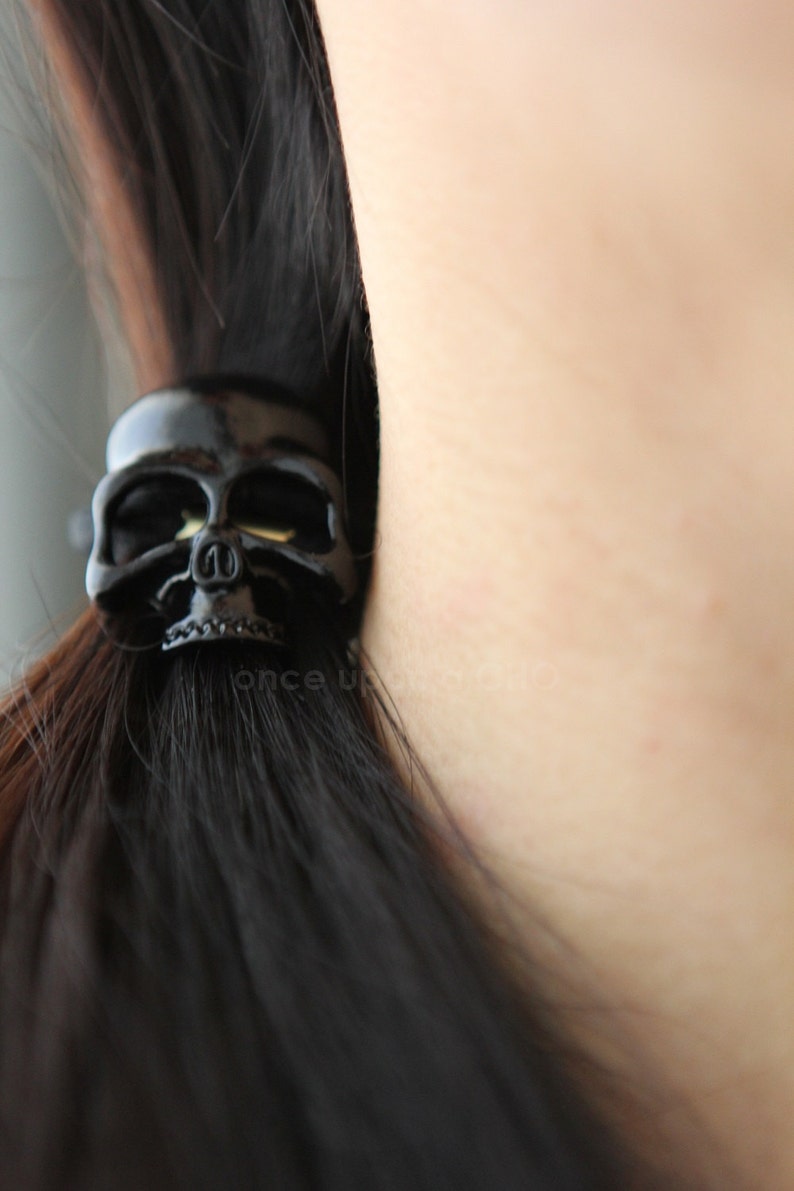 Cool Black SKULL Hair Tie Goth Gothic Halloween Darth Vader image 1