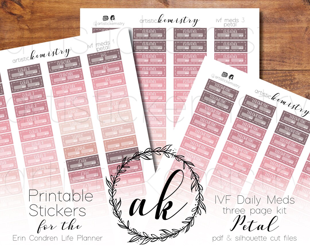 Printable IVF Planner Stickers - Petal (pink) - ECLP Quarter Box ...