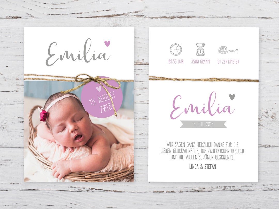 Geburtskarte Emilia Etsy.de