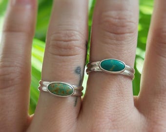Handmade Sterling Silver Kingman Turquoise Rings – East/West Oval Setting