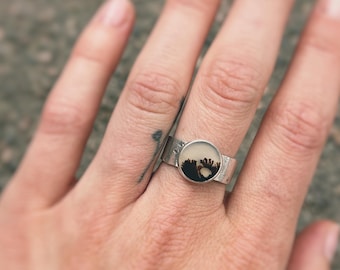 Handmade Dendritic Agate Ring: Wide Textured Sterling Silver Band, Size 8.5