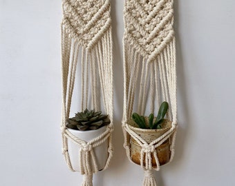 Small Macrame Plant Hanger, Plant Hanger for small spaces, Boho Plant Hanger, 2 Styles