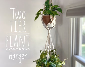 2-Tier Macrame Plant Hanger, Handmade Plant Hanger, Double Hanging Planter, Hanging Basket, Large Macrame Plant Hanger, Boho Plant Hanger