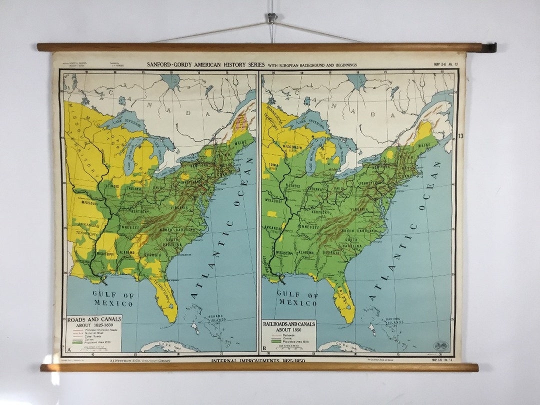 Vintage Pull Down School Chart of the United States 1825-1850 - Etsy