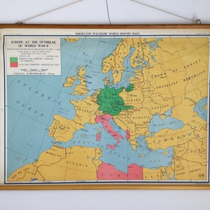 Carte scolaire historique vintage de l'Europe au début de la Seconde Guerre mondiale