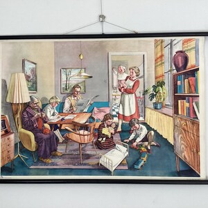 Tableau scolaire déroulant vintage de la plage