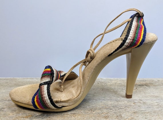 Sbicca 1970s rainbow heels vintage strappy ankle … - image 6