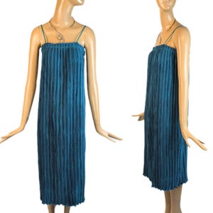 Vintage 1980s designer Jeanne Marc pleated slipdress teal blue column midi dress