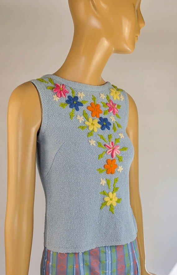 60's Baby Blue Embroidered Button Up Blouse main image 1