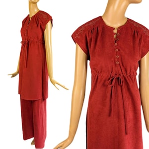 1970s pantset Rust orange matching outfit, vintage flare pants and tunic set