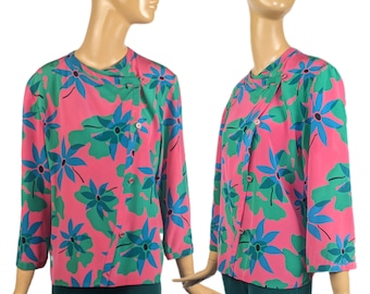 Salvatore Ferragamo diseñador blusa floral de seda vintage con botones y top estampado