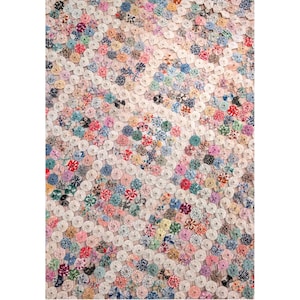 Colcha vintage de los años 30, hecha a mano, con diseño de yo-yo, multicolor, tamaño XL (93 x 88 cm), Suffolk Puff.