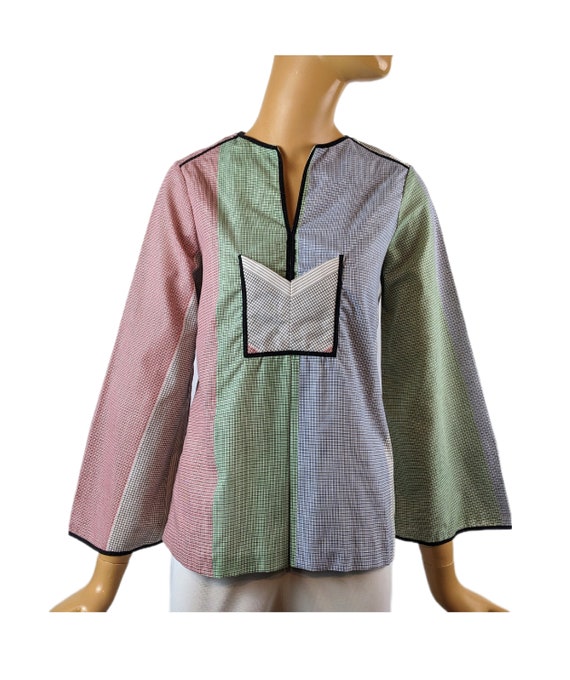 Bugaboo 70s cotton flare sleeve blouse geometric … - image 10