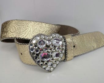 Vintage BRIDGET SHUSTER Leather Belt, Rhinestone Heart  display picture 1