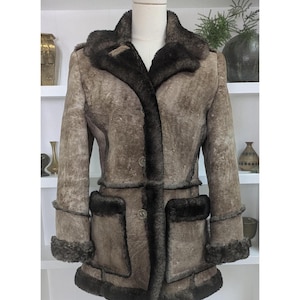 1970s Shearling jacket, Vintage brown fur lined Penny Lane Coat