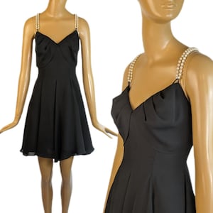 Karen Okada Climax for David Howard 90s black chiffon A-line minidress with pearl straps