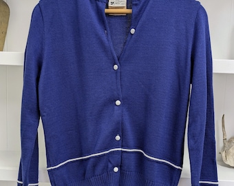 Courreges vintage blue knit cardigan sweater | 1970s French designer light sweater