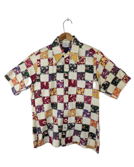 Artvogue of California 60s Patchwork Print Button up Shirt Sleeve 
