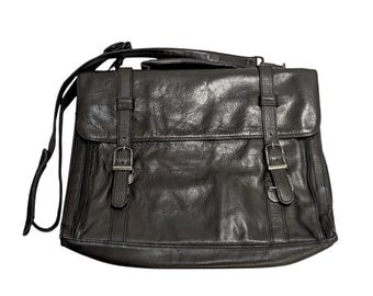 Scully zwarte leren schoudertas Aktetas met klep en klep voor laptoptas Attach