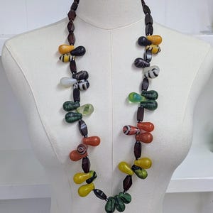 Vintage 1930s Czech glass beaded necklace colorful Mali African trade bead necklace