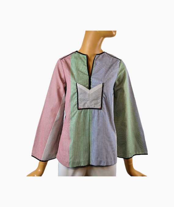 Bugaboo 70s cotton flare sleeve blouse geometric … - image 1