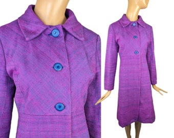 Mod 1960s collared purple and hot pink vintage dress coat Jackie O