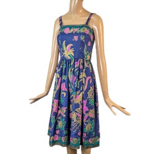 Vintage 1970s colorful block print dress | A-line tiki floral sundress