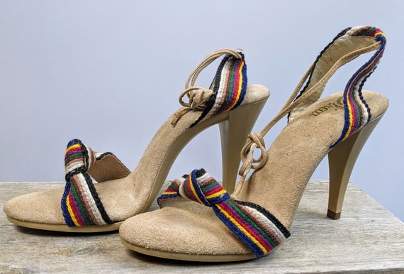 Sbicca 1970s rainbow heels vintage strappy ankle … - image 3