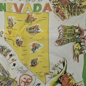 Vintage 1940&#39;s Las Vegas Nevada rayon novelty print scarf colorful