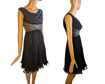 Jack Bryan 60s beaded pleated cocktail dress vintage LBD black A-Line party dress