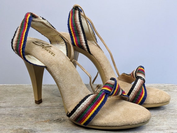 Sbicca 1970s rainbow heels vintage strappy ankle … - image 10