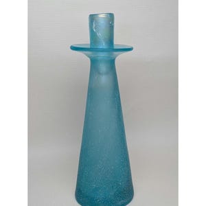 Vintage Cenedese Scavo Murano-glas MCM turkooisblauwe iriserende Italiaanse glazen kandelaar