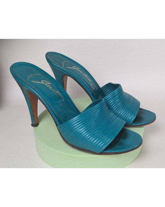 1970s Garolini Italy blue leather Mule Heels Vinta