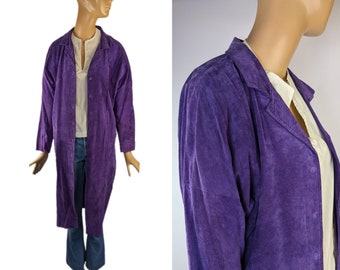 Vintage I. Magnin purple suede coat 80s maxi duster vintage trenchcoat suede duster