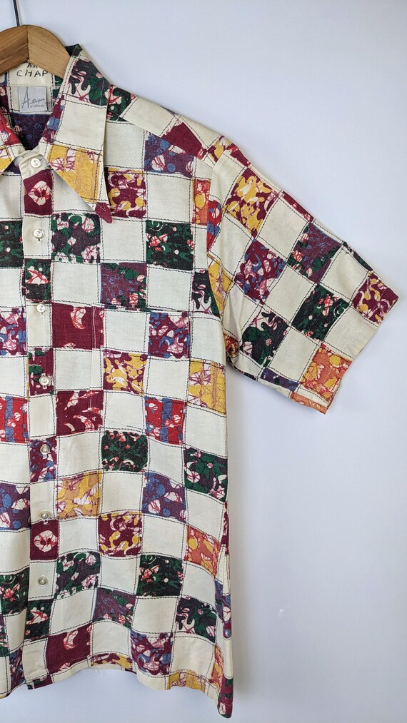 Artvogue of California 60s Patchwork Print Button up Shirt Sleeve 