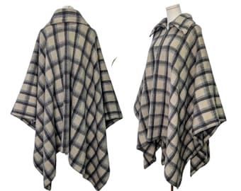 Vintage plaid blanket cape, 60s oversized tartan wool swing coat made in Columbia