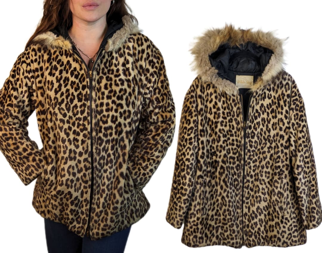 Vintage Leopard Print Hooded Zip-Up Jacket