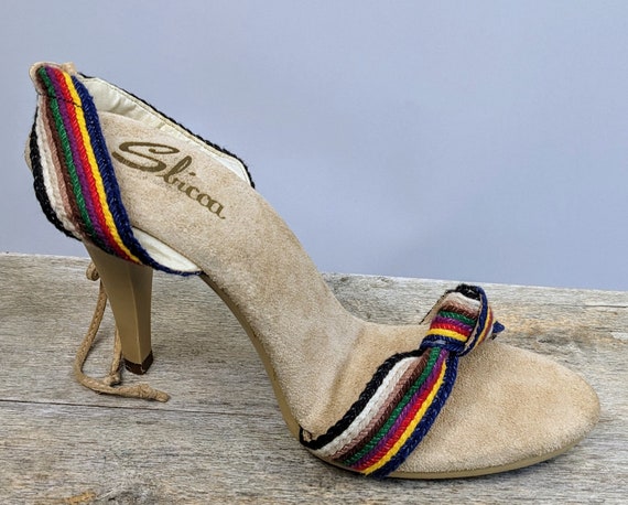 Sbicca 1970s rainbow heels vintage strappy ankle … - image 5