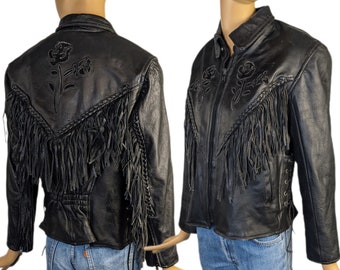 Leather Rose Jacket Vintage Fringe - Etsy