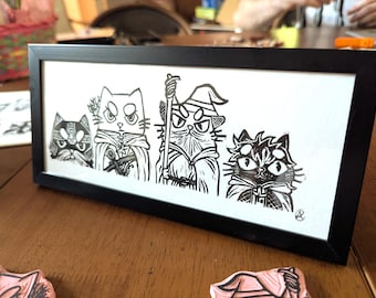 Cats of Middle Earth - Lino Print