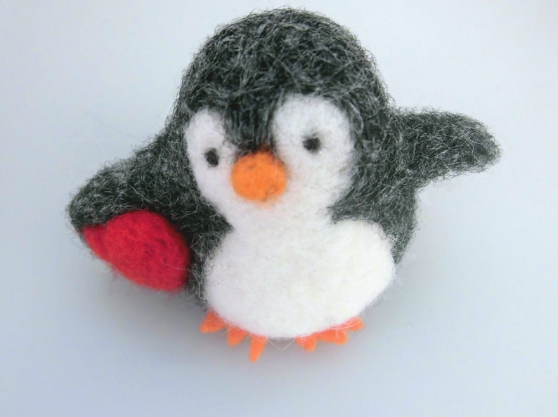 Valentine's day gift, gifts for mothers, christmas gift for her, gift with heart needle felted animals, cute Felt Penguin, stuff