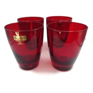 4 LENOX Holiday Gems Ruby Red Double Old Fashion Glasses/ Original Box and labels