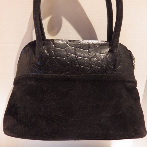 1980s Black Leather and Suede Handbag Made in Italy