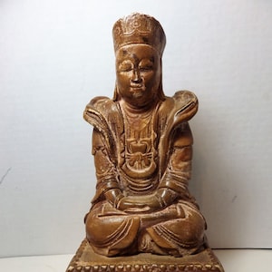 vintage Bouddha Statue Figure Plâtre 9.4 H Bouddhisme image 1